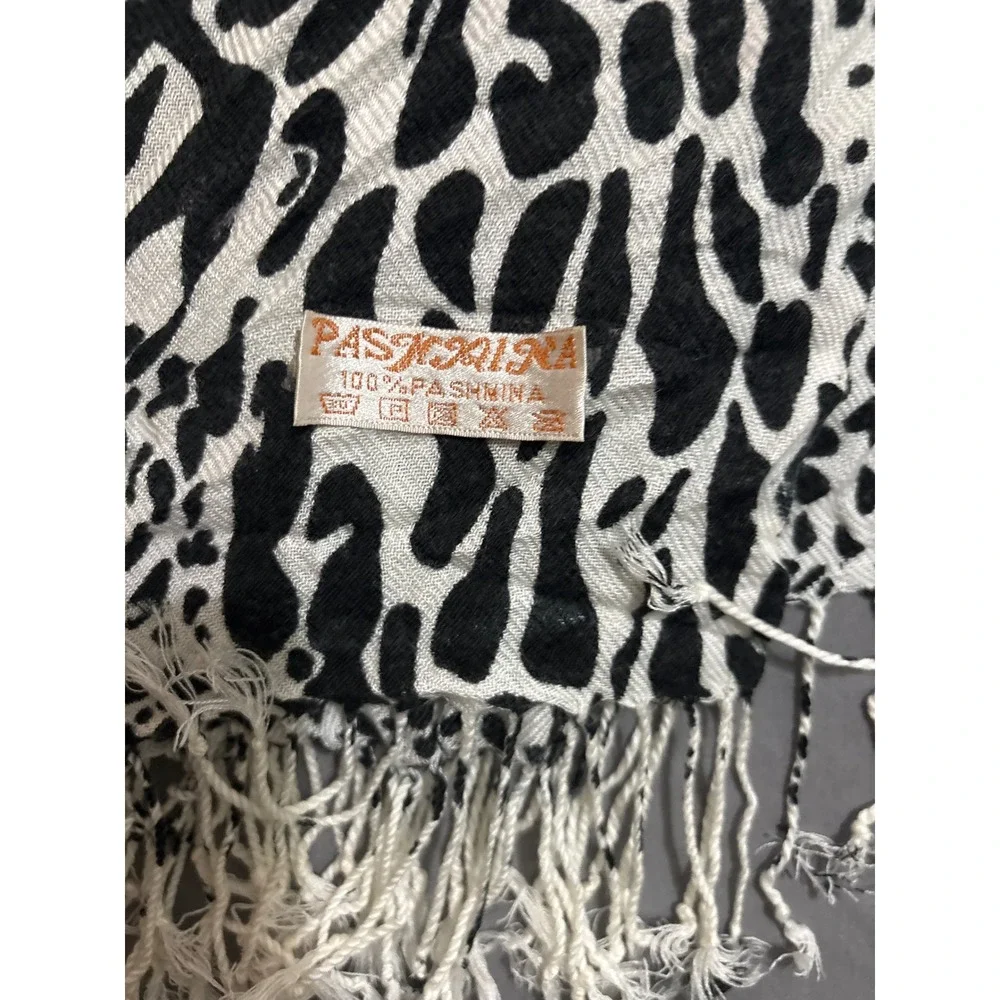 Pashmina Leopard Zebra Print Scarf Black Tan White Fringed Wrap Shawl 80 Inch